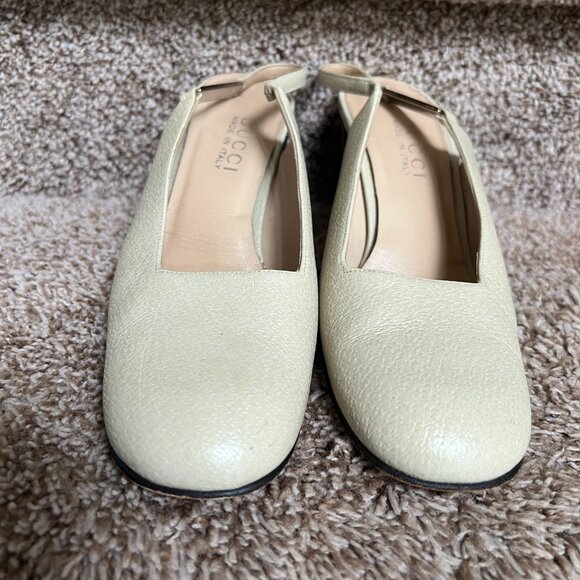 Gucci Women's Cream Sling Back Leather Block Heels - Picture 3 of 15